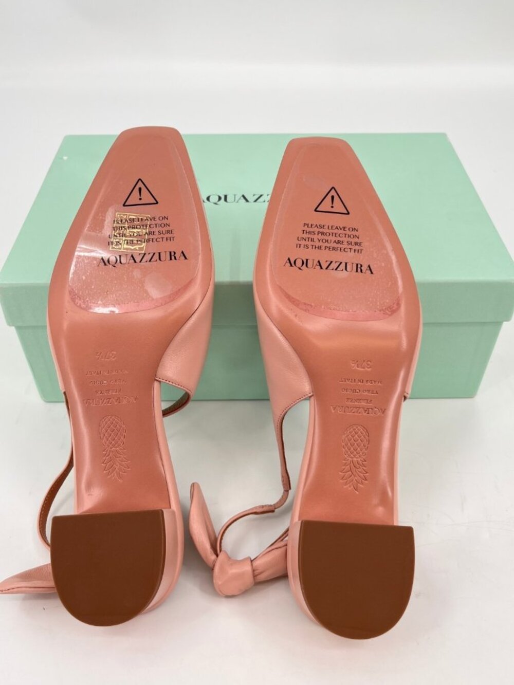 Aquazzura Very Bow Tie Sling Heels Pink Size 37.5 Leather Slip On Block Heel SB - Picture 6 of 14